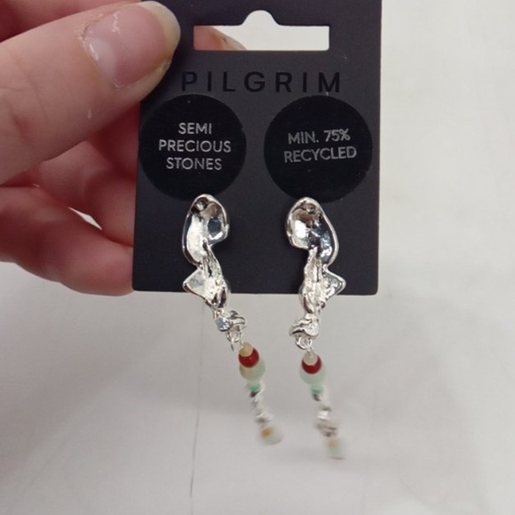 PILGRIM NIYA RECYCLED DANGLE SEMI PRECIOUS STONES EARRINGS - Picture 3 of 6